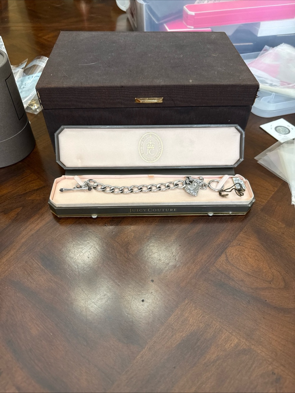 Vintage Juicy Couture Silver Heart Charm Chain Bracelet